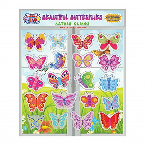 Holiday Decoration Flowers Butterflies Jelly Window Stickers for Kids Children- 6pc Anti-Collision Window Clings for Glass Windows Refrigerators Door Spring Decor Gel Window Decals Clings Kid/'s Room Summer Decorations for Home Office Class